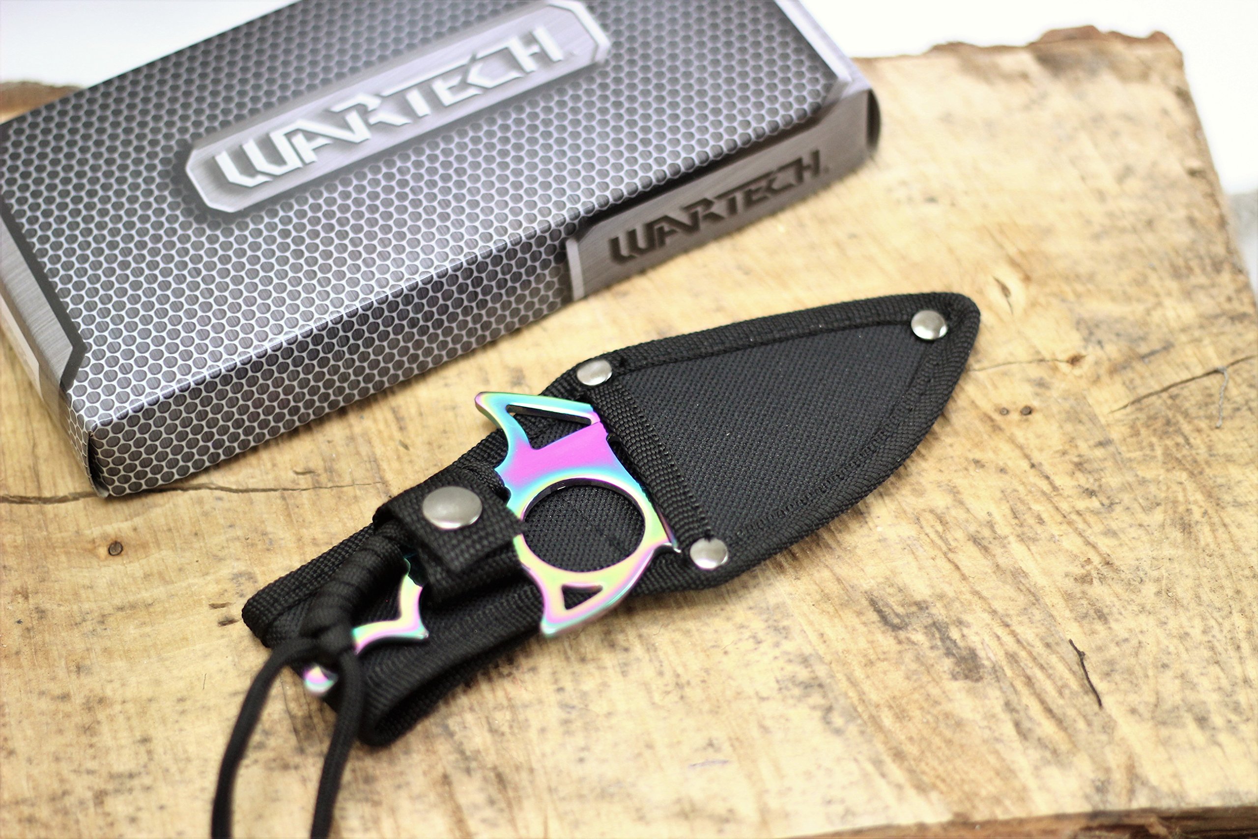 Wartech HWT232 6 Inch Full Tang Shark Fixed Blade Hunting Knife With Nylon Sheath (Rainbow)