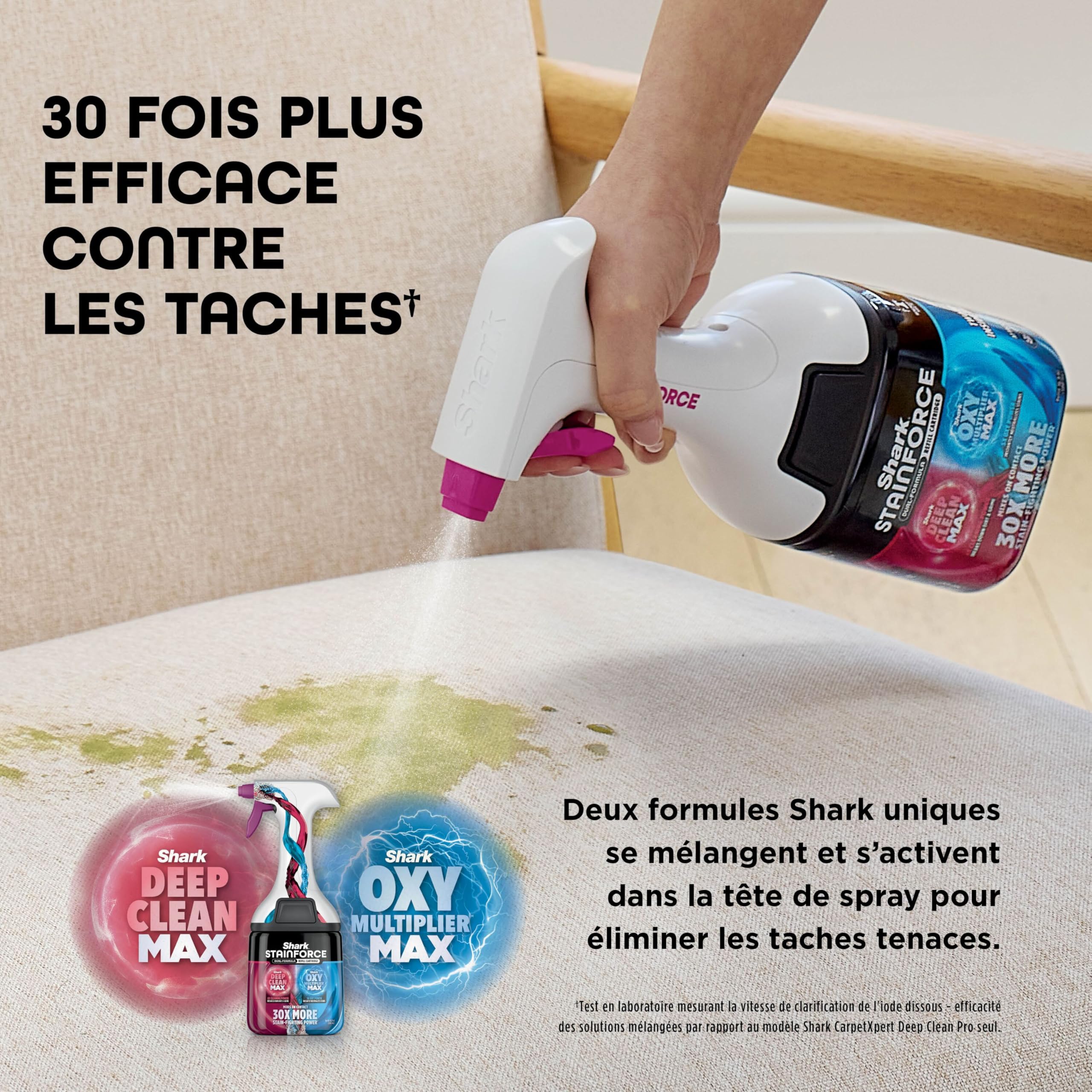 Nettoyeur de tâches sans fil Shark StainForce taches et odeurs, léger, portable, détachant pour tapis, tissus d’ameublement, voitures, panier de rangement, accessoires, formule nettoyante, HX100EUCP