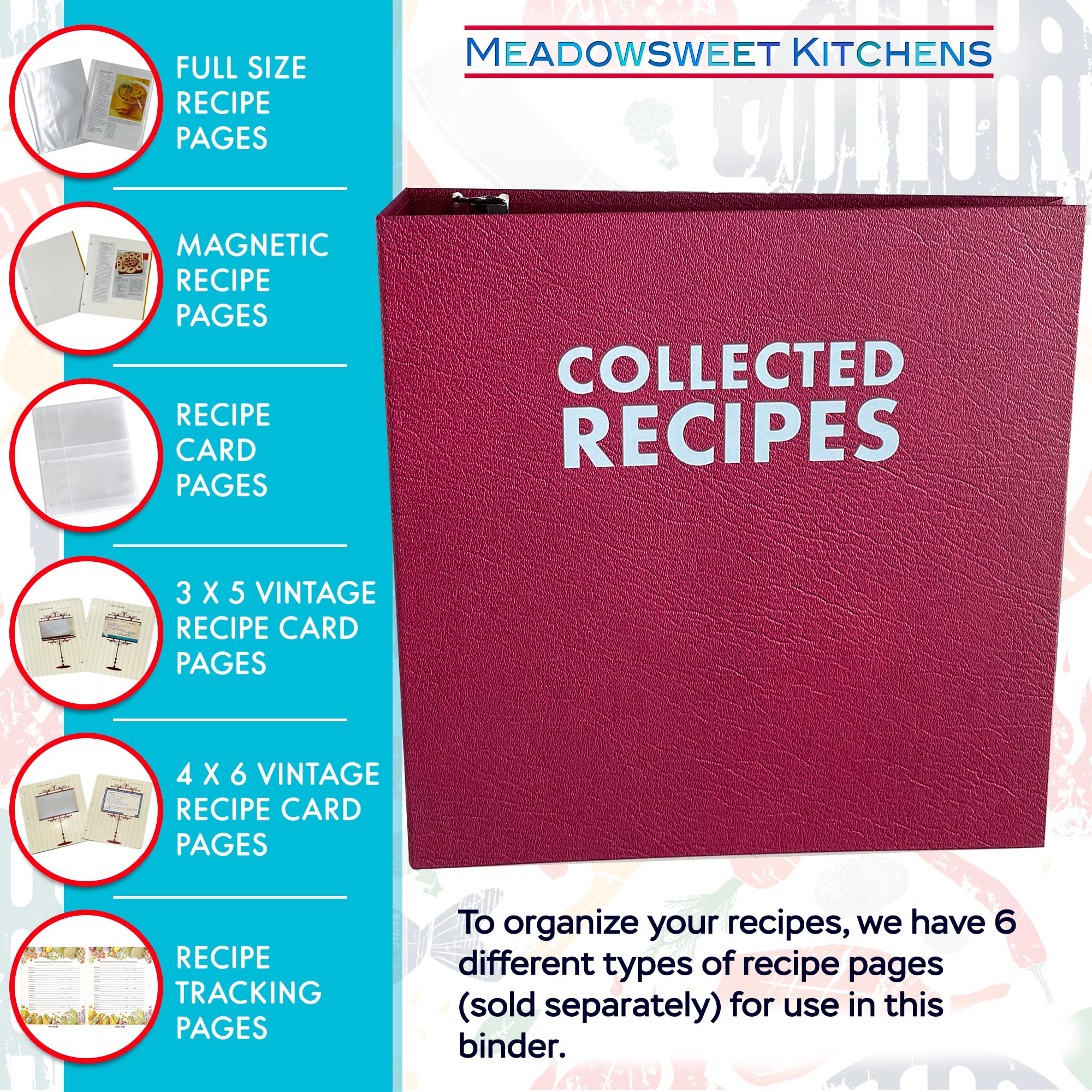 Meadowsweet Kitchens Rezeptordner mit Trennwänden und Etiketten – Kochbuchmappe für Rezeptkarten, lebensgroße Rezepte, Rezeptausschnitte, Rezept-Organizer-Buch, Kochbuch selber machen – Jumbo