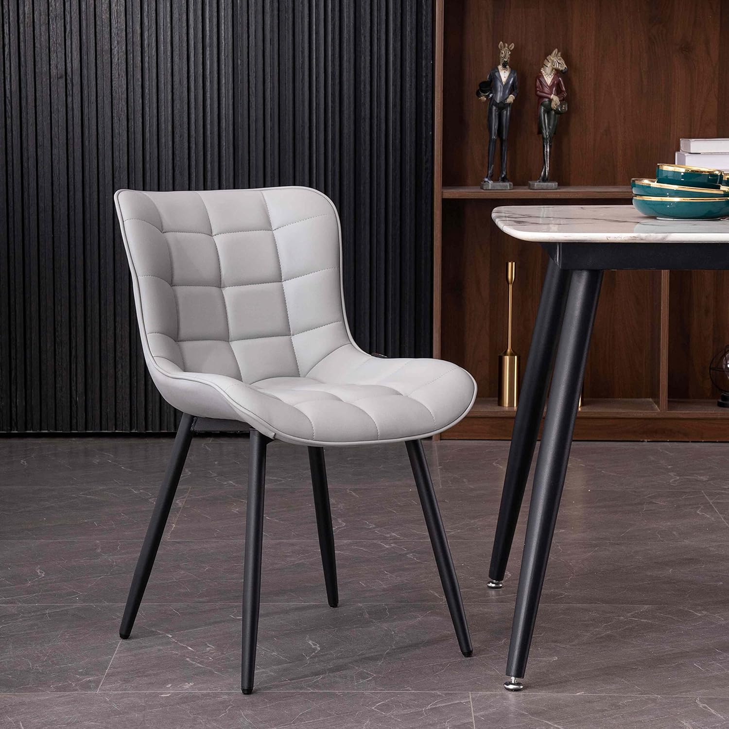 YOUTASTE Grey Dining Chairs Set of 2 PU Leather Square Upholstered