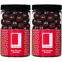 Rita Farhi Dark Chocolate Coated Hazelnuts in a Luxury Gift Jar 285g - New Palm Oil Free Recipe Pack of 2