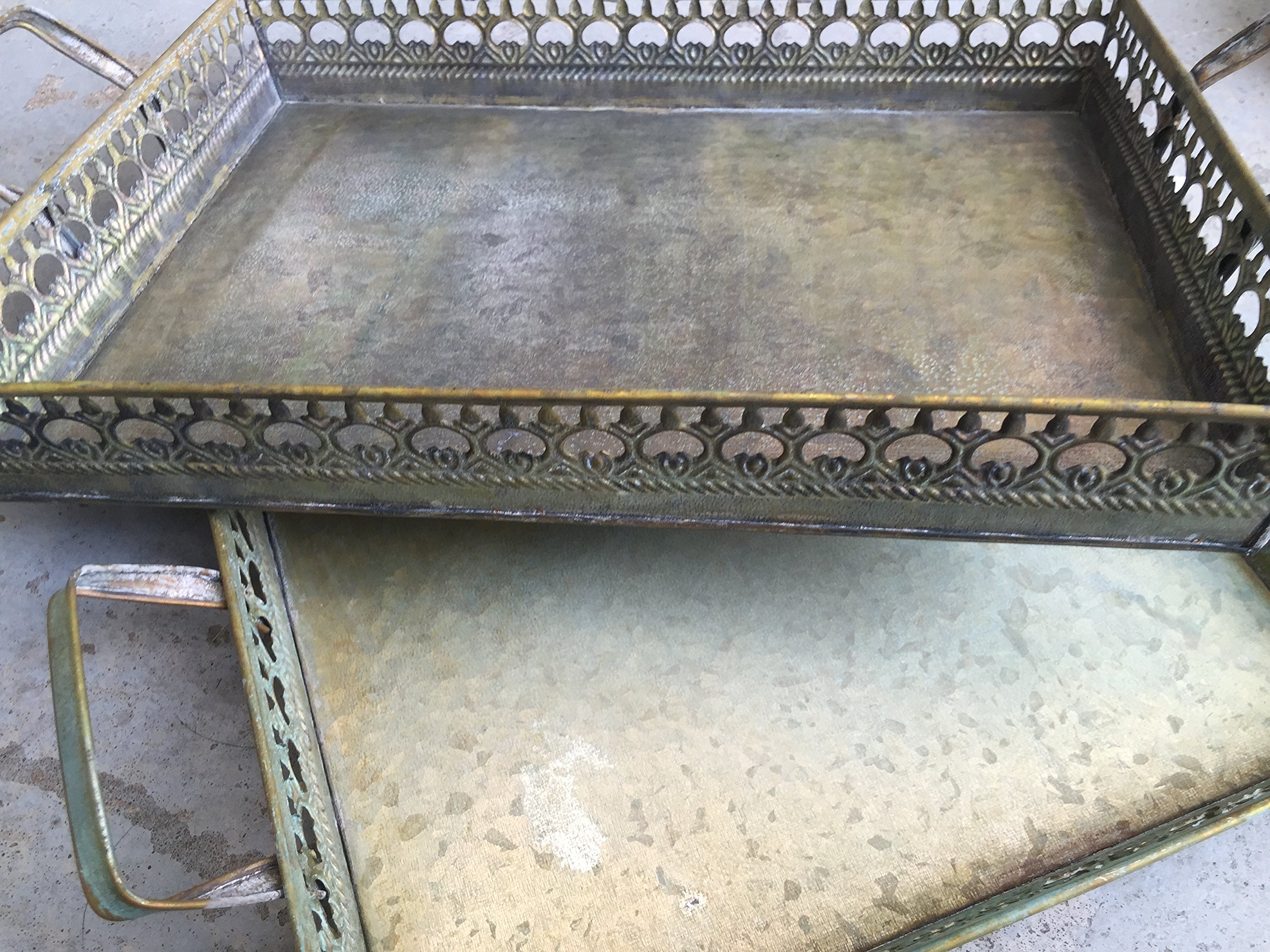 Tablett Serviertablett Metalltablett Set Metall Shabby Landhausstil Antik Stil Küche, Haushalt & Wohnen
