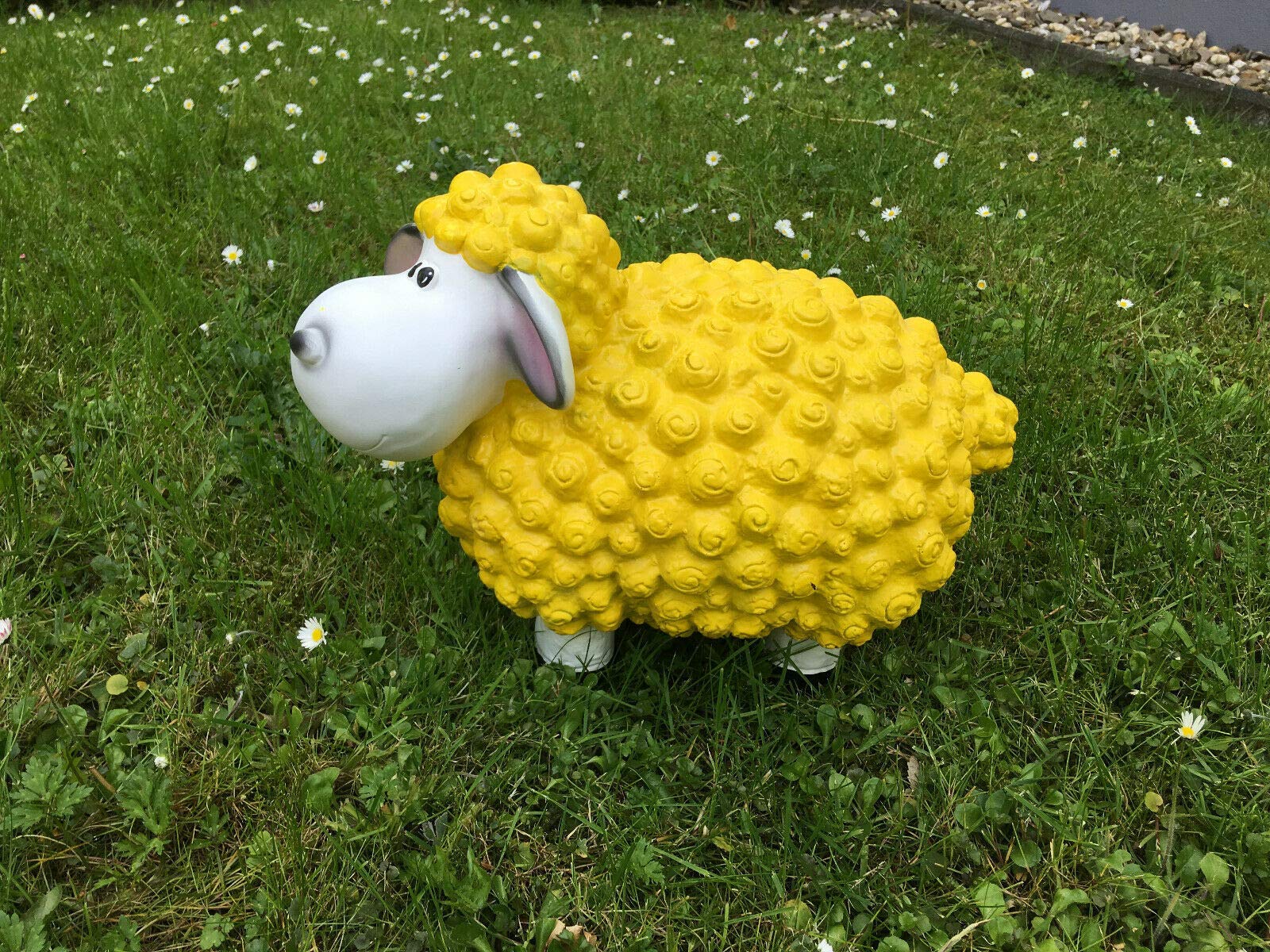 Lustiges Deko Schaf bunt Lamm Gelb Tierfigur Gartenfigur Tier