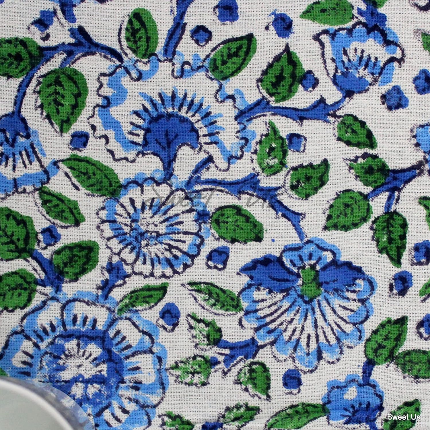 Sweet Us Block Print Royal Paisley Floral Tablecloth for Rectangle Tables, White Cotton Floral Kitchen Dining Table Cloth, Table Cover for Indoors, Outdoors, Ultramarine Blue, 58 x 88 in