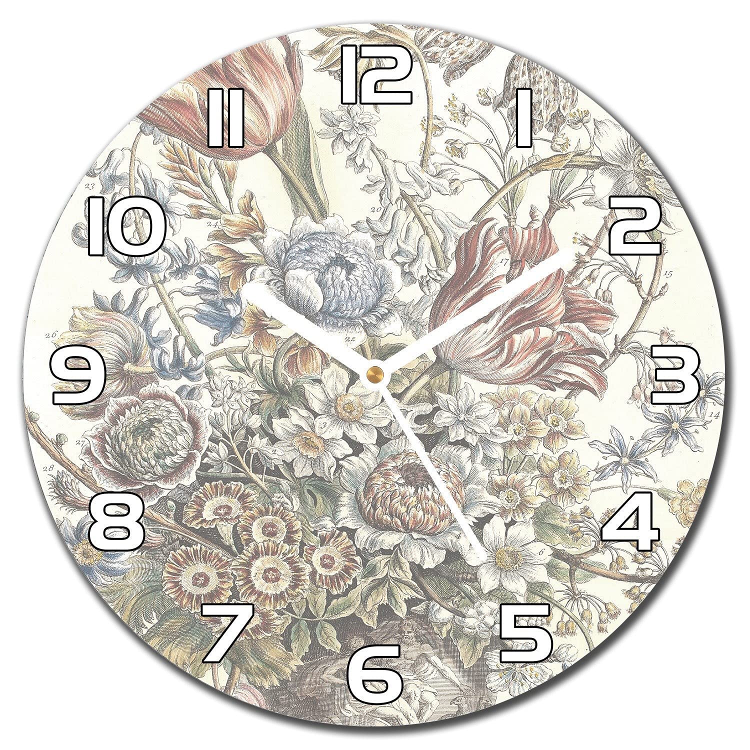 Horloge en verre murale 30 cm fleurs du champ pour décoration salon et cuisine moderne