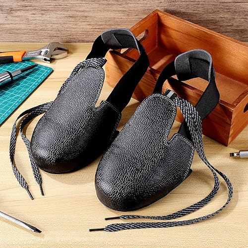 Miniatura 8 de EXCEART Punta de acero 1 par de tapas de zapatos de seguridad universales antigolpes de cuero cubiertas de zapatos accesorios con correa ajustable