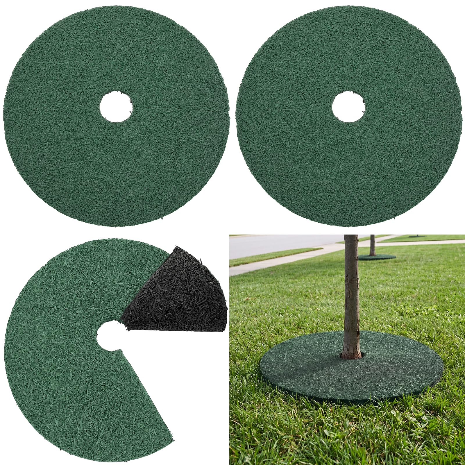Peryiter 3 anelli per pacciamatura in gomma a doppio lato, 61 cm, resistente, protezione per alberi, barriera contro le erbacce, anello rotondo reversibile per prevenire erbacce erba animali scavare
