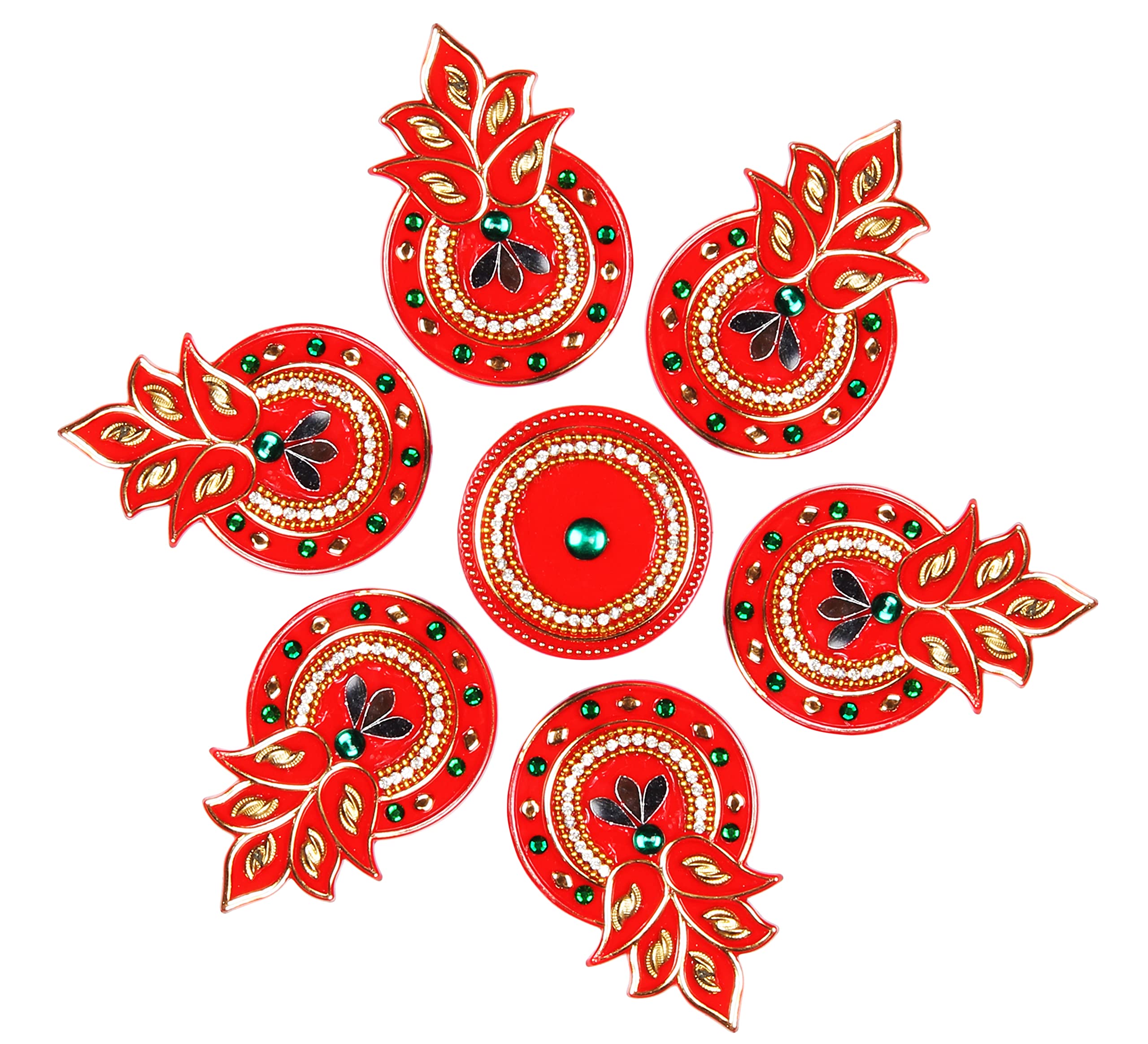 Buy Red Round Tree Design Acrylic Diwali Rangoli Stickers for Pooja
