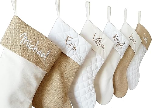 Miniatura 10 de Handmade Personalized Christmas Stocking in Natural Burlap, Ivory Quilted and Natural Cotton. Custom with Name or Blank (Ivory Quilted Base