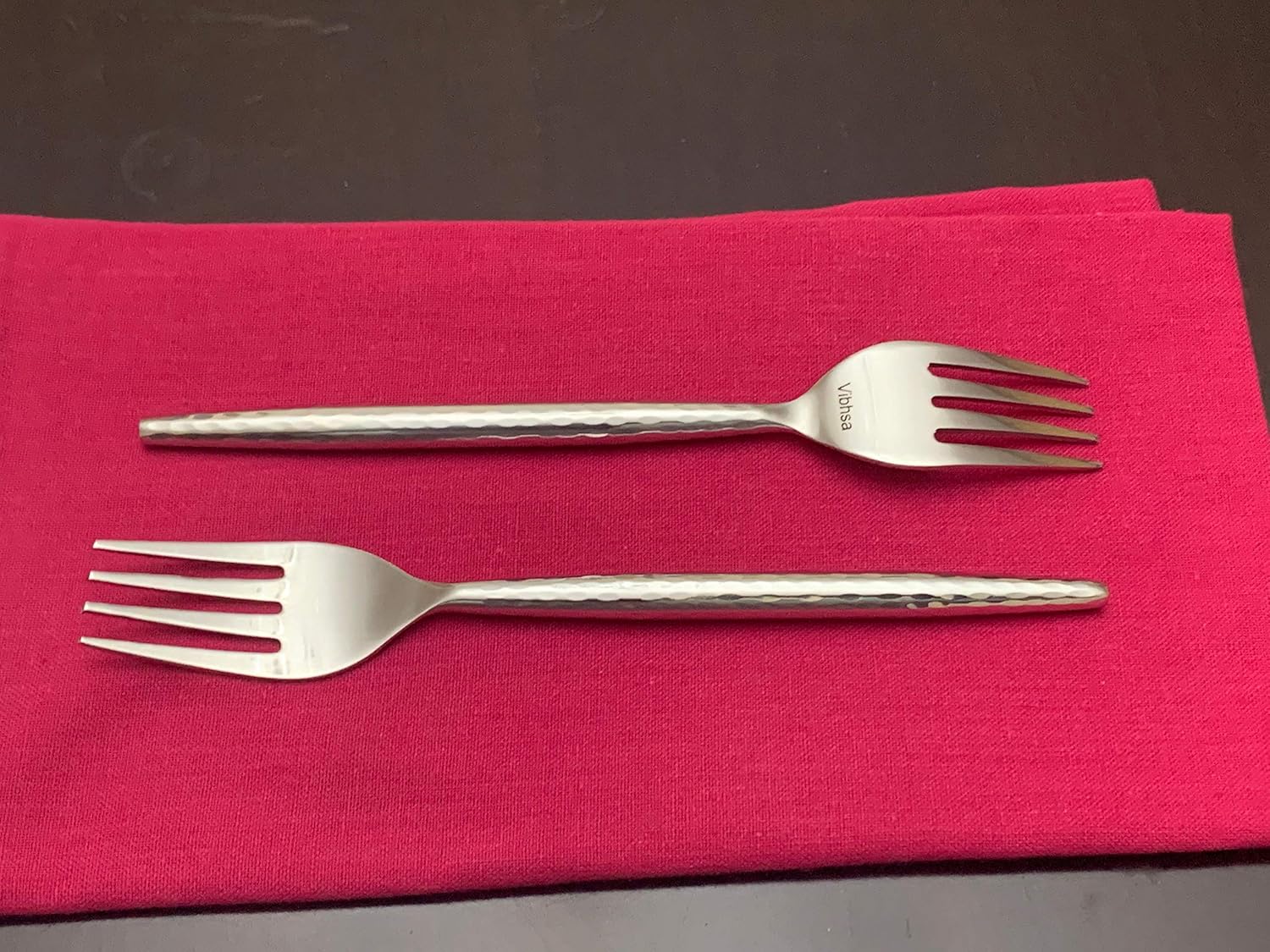 Vibhsa Stainless Steel Dinner Forks Set of 6 Pieces (Hammered, Silver Glossy)