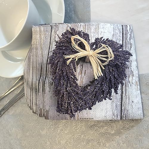 Miniatura 6 de Servilletas florales de lavanda de 20 unidades de 13 x 13 pulgadas, servilletas florales de papel, servilletas decorativas de papel, servilletas