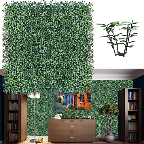 Paneles de pared de boj artificiales, 20 x 20 pulgadas, 8P, anti rayos UV, color amarillo, verde, paneles de fondo de pared de césped sintético para