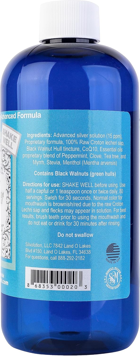 Simply Silver Mouthwash - All Natural Colloidal Silver Mouthwash Alcohol, BPA, Cetylpyridinium Chloride, and Fluoride Free, 16 Fl Oz (Mint)
