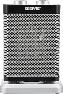 Geepas Ceramic Heater, Portable Electric Space Heater – Mini PTC Fan Heater for Desks & Tables with 2 Heat Settings 1000/1500W - Automatic Oscillation, Thermostat & Safety Cut-Off - 1500W, Silver