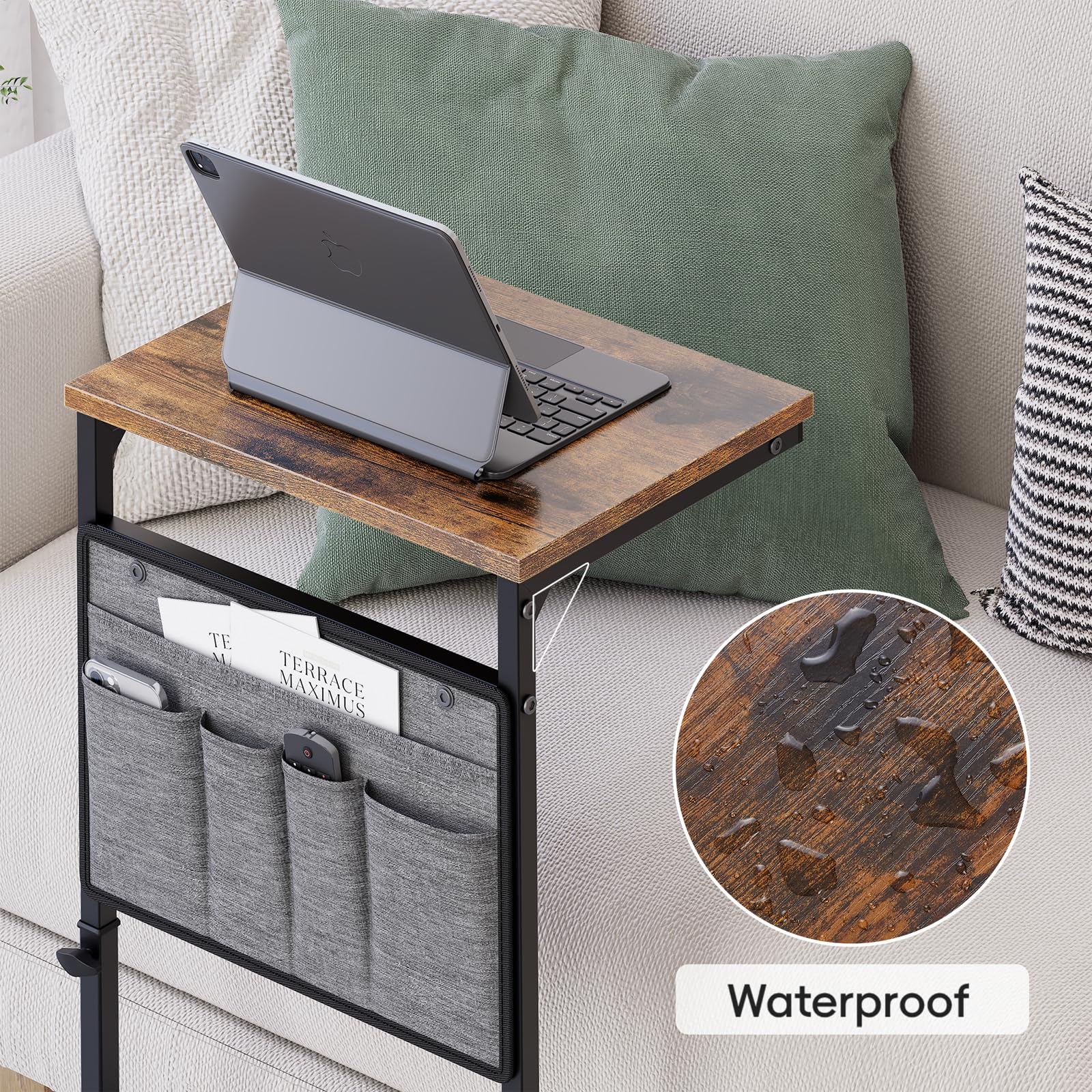 SAJMN Tavolino Laterale a Forma di C, tavolino in Legno per Divano, Divano e Letto, tavolino da caffè Piccolo, tavolino Laterale per Divano per Soggiorno, Comodino per Camera da Letto (Colore: Nat