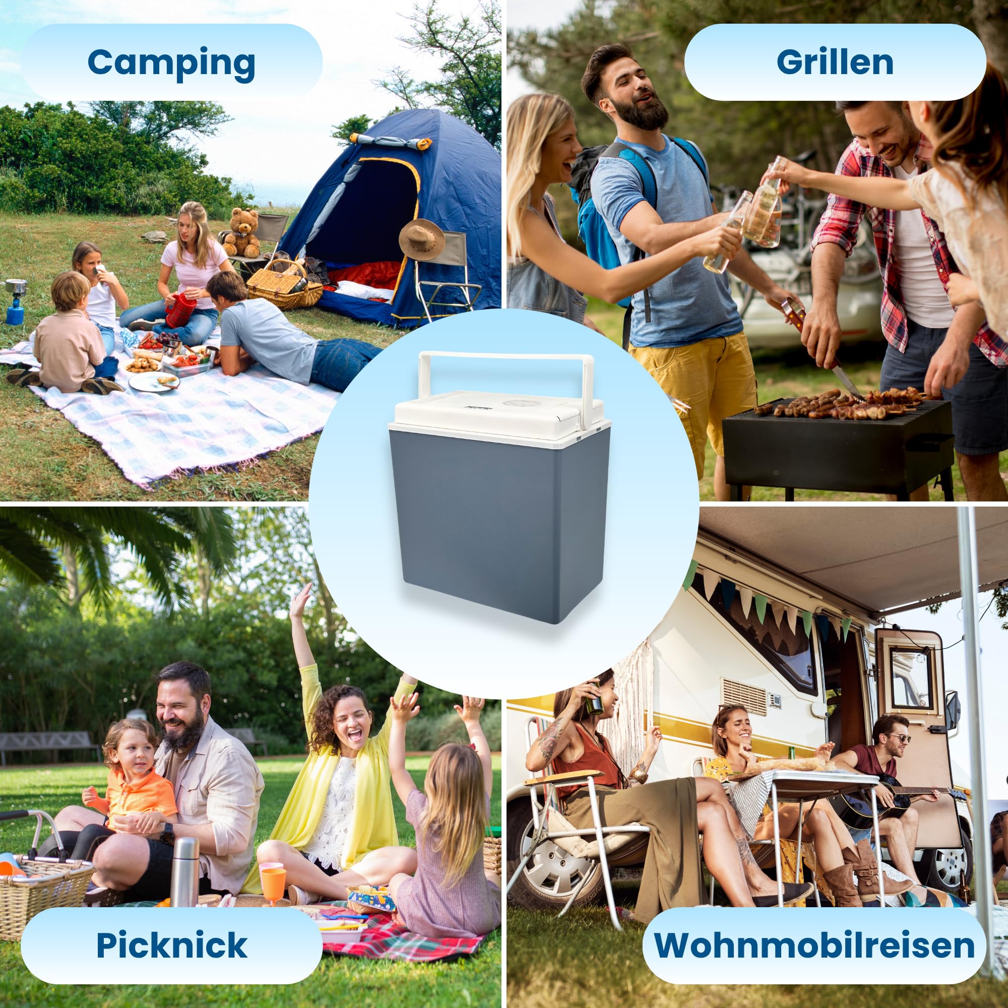 Elektrische Kühlbox 24L – Thermobox, Eisbox, Camping Kühlschrank, Kühltruhe, 12V/230V für Auto, Steckdose, Wohnmobil, tragbar, leise, kühlt & wärmt, für Reisen & Picknick, Made in EU - Kamai Coolbox
