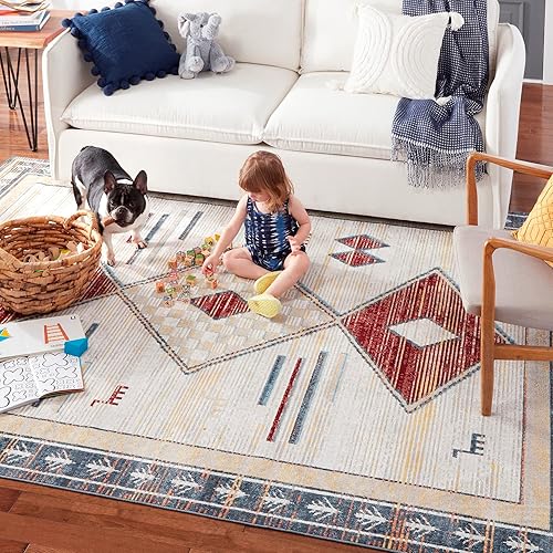 Miniatura 2 de Everwash Home Dynamix Treasure Southwestern - Alfombra geométrica lavable a máquina, beigeazul, 6 pies 6 pulgadas x 9 pies 2 pulgadas