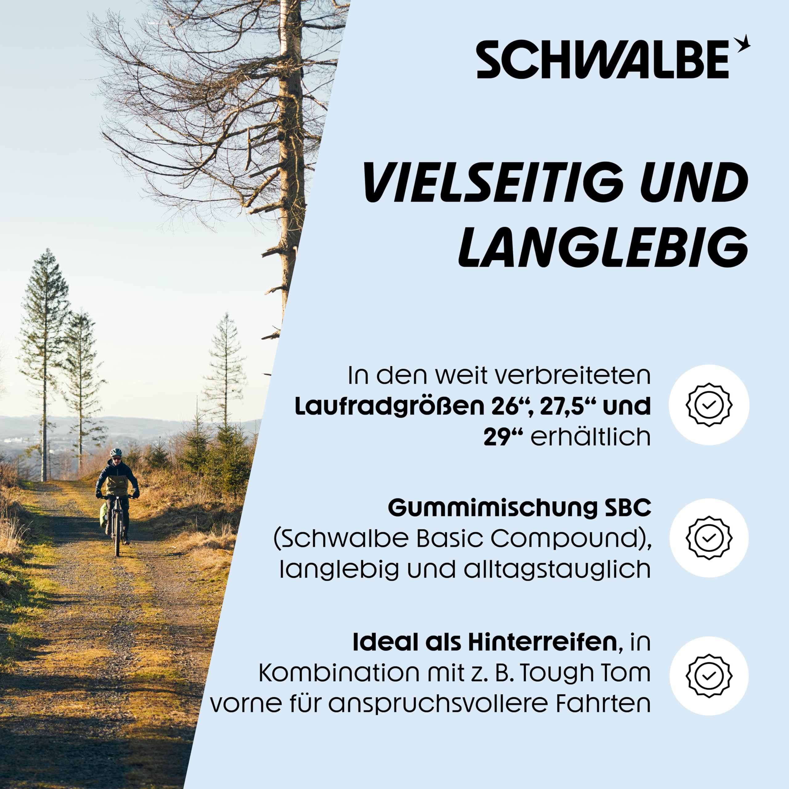 Schwalbe Rapid Rob MTB Fahrradreifen – 26/27.5/29 Zoll – XC-Profil, K-Guard Pannenschutz – Hinterradreifen Mountainbike – Schwalbe Reifen MTB