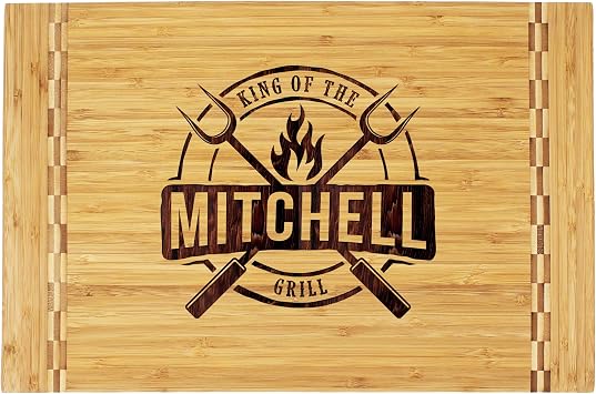 My Personal Memories Customized King of the Grill BBQ Bamboo Deluxe Cutting, Carving and Slicing Board Custom Personalized