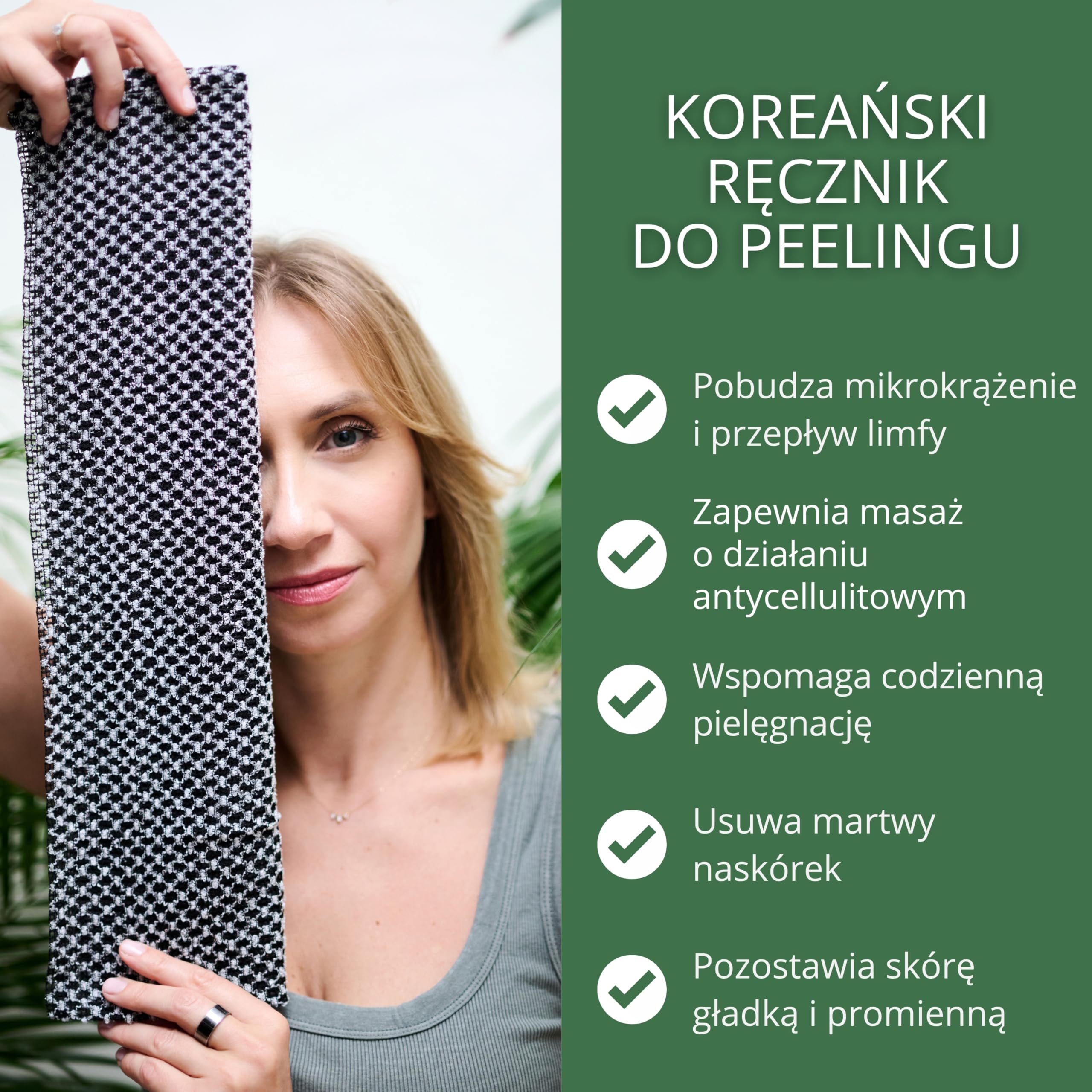 YEYE Made in Nature Koreański ręcznik do peelingu ciała 30x90 cm - Peelingujący Ręcznik do Hammam, Sauny i SPA - Usuwa martwy naskórek i wygładza skórę - Akcesoria wellness (Czarno-biały)