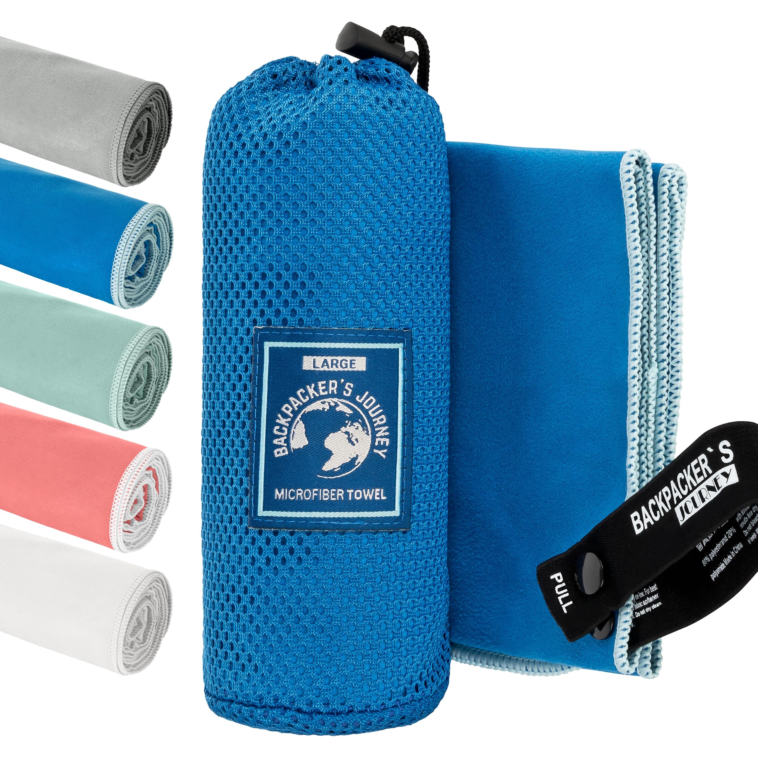 Backpacker's Journey Microfibre Travel Towel Sets– Quick Dry, Lightweight, Ultra Absorbent & Antibacterial – Beach, Camping, Gym & Swim – Sizes S to XL with Mesh Bag