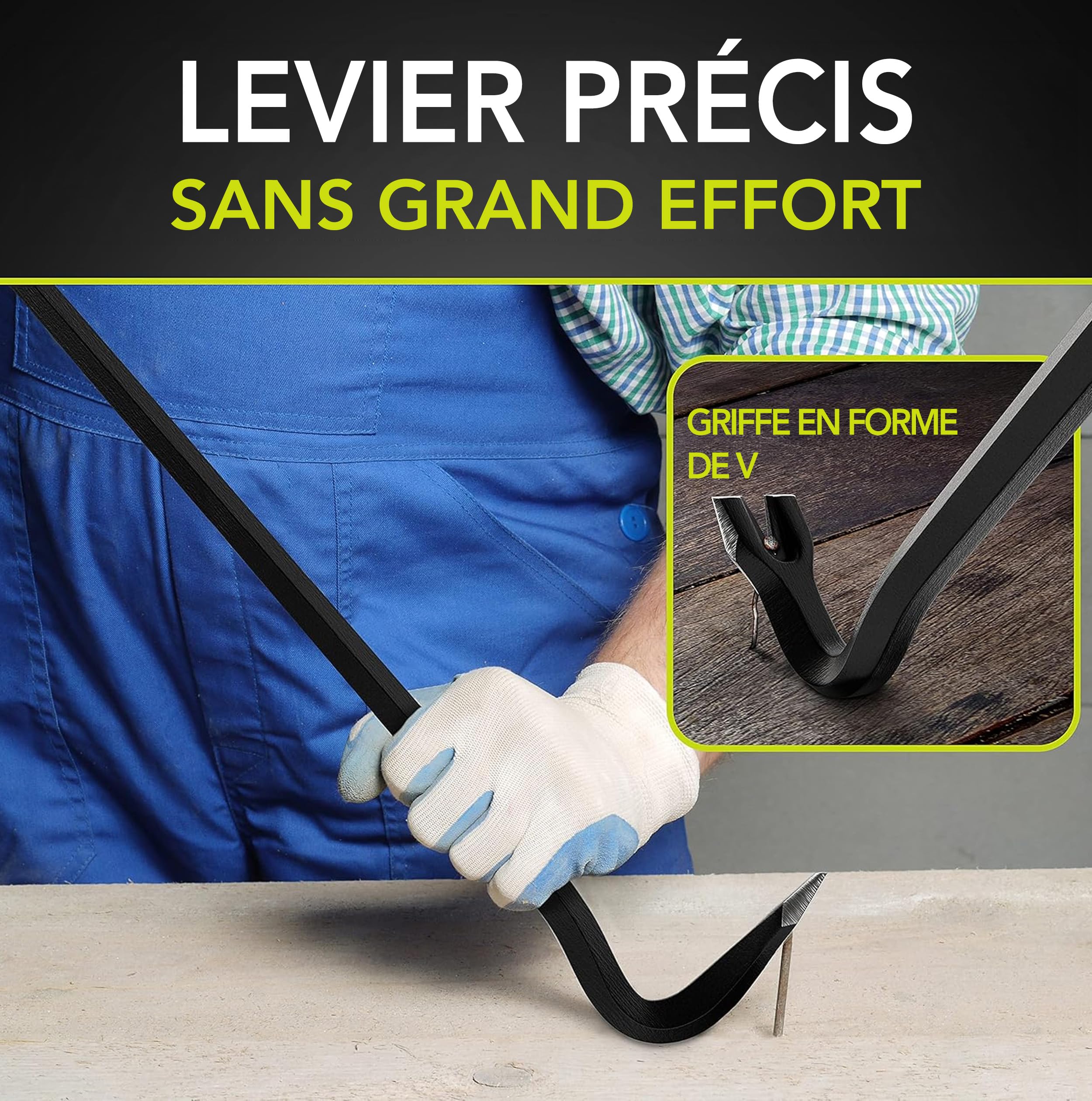 Pied à biche de qualité supérieure | 800 x 18 mm | En acier spécial | Pour clous, fentes de clous, pied de biche | Grattoir à burin, pied de biche | Effet de levier optimal