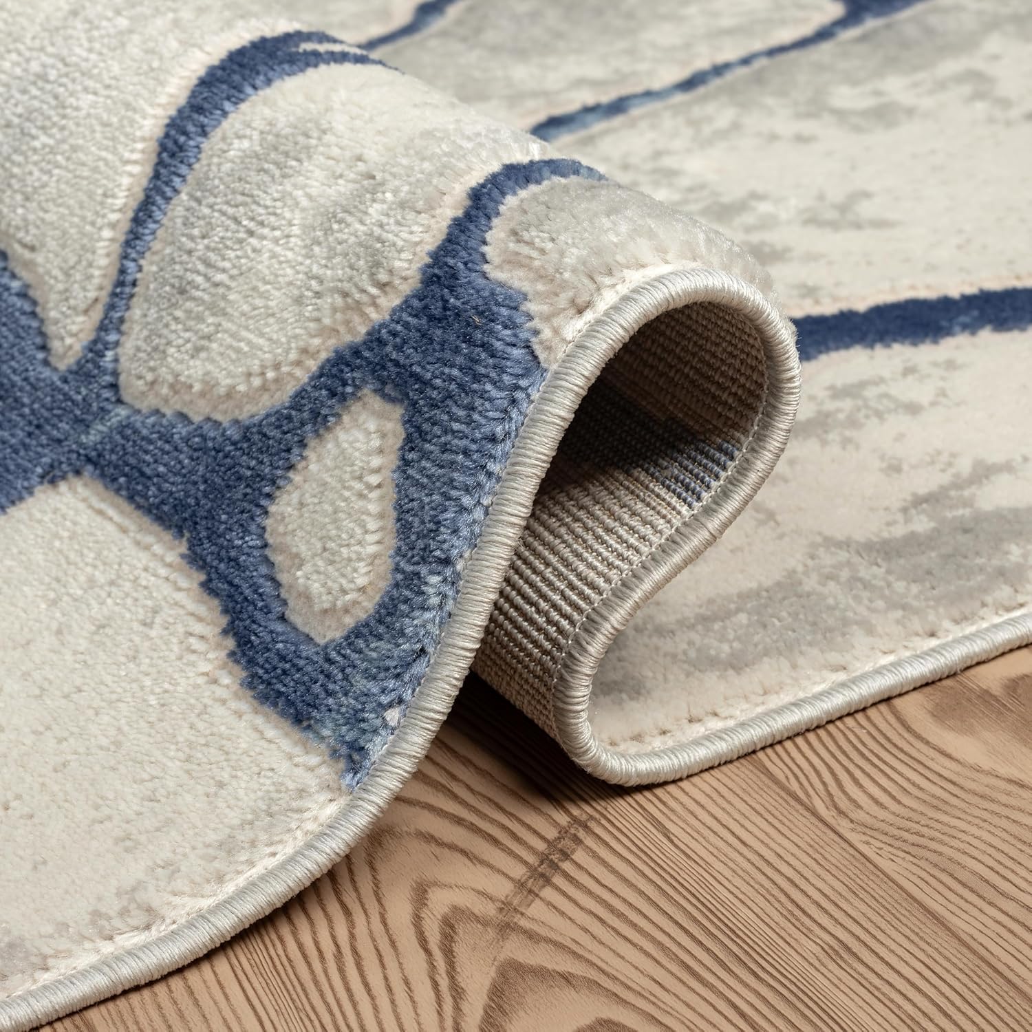 Abani Atlas Contemporary Web Grey/Blue Area Rug 8' x 10' for Living Room, Bedroom - Abstract Design - Durable & Easy to Clean