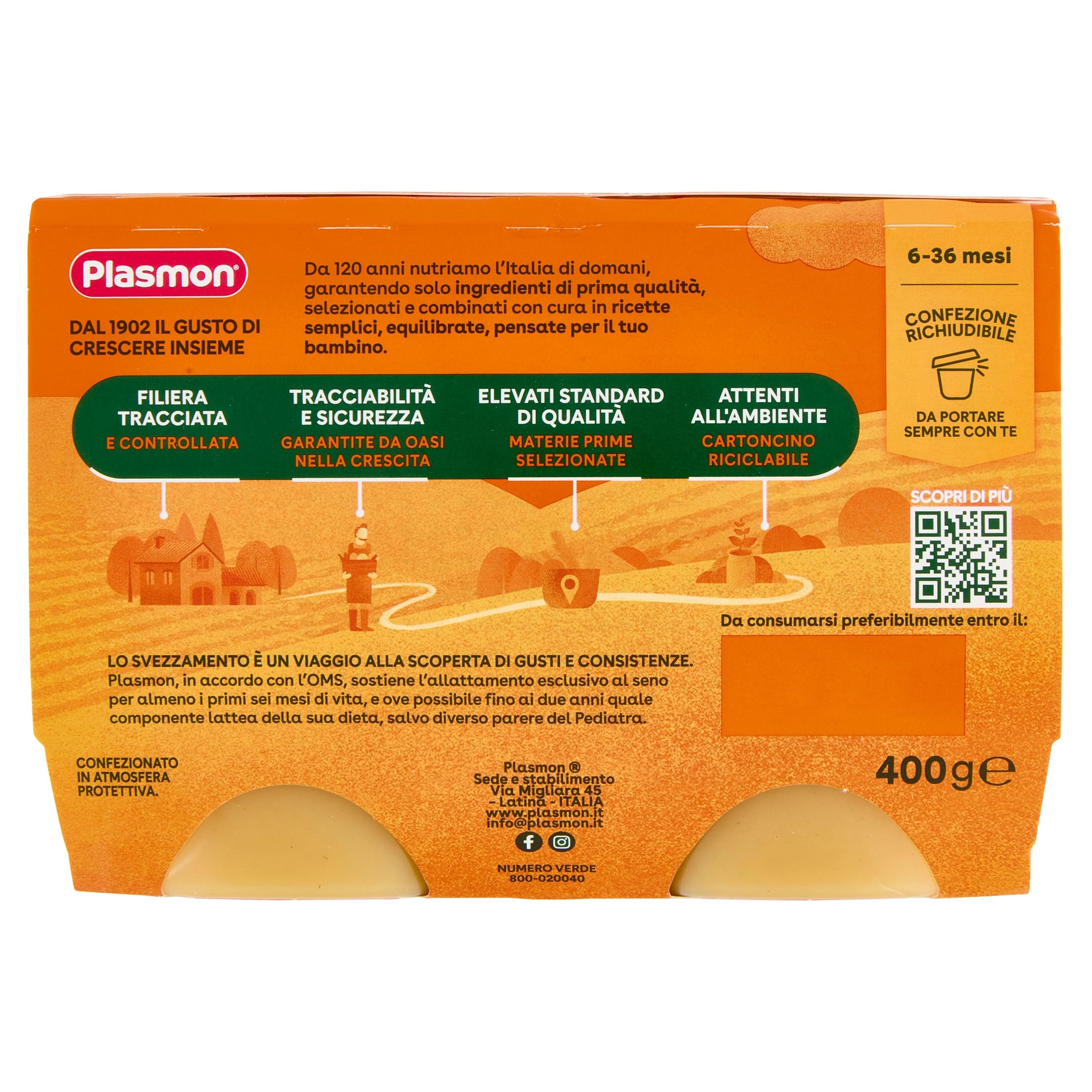 Plasmon Omogeneizzato La Frutta dei Bambini Mela e Banana - 24 Vaschette da 100gr