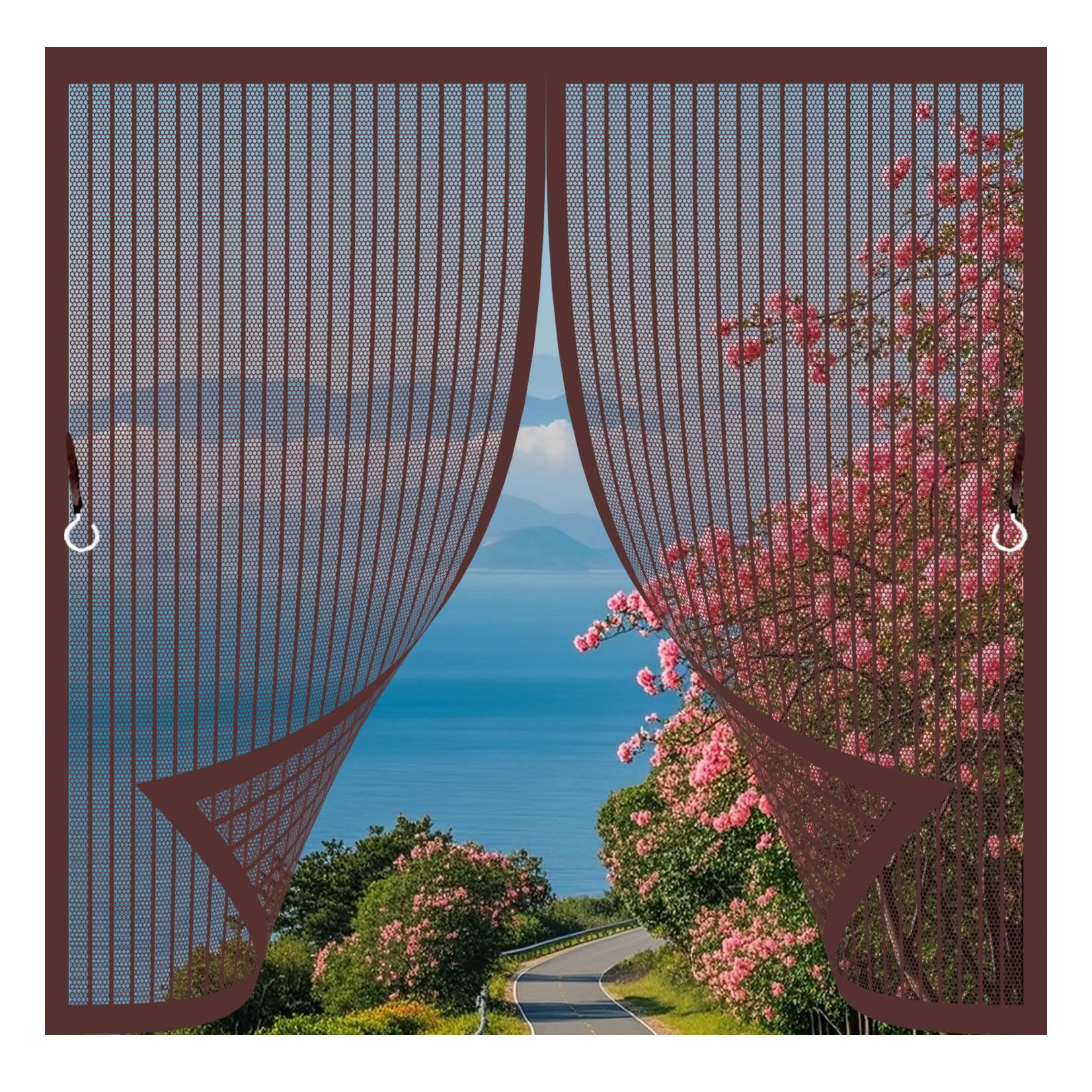 Moustiquaire magnétique pour porte 122x130 cm sans perçage marron