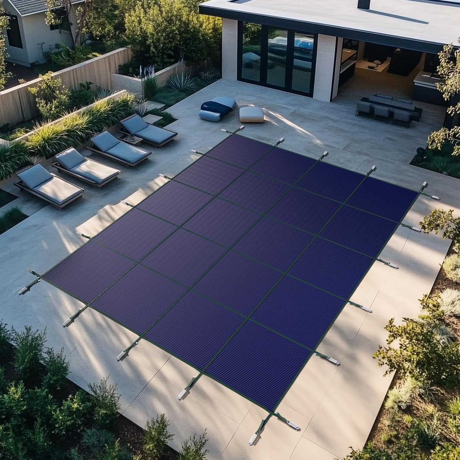 ShadeMart Safety Pool Cover for Inground Pools, Heavy Duty Winter Mesh Pool Cover Durable PP Material Swim Pool Cover,Blue (Cover Size 18' x 34', Fit for 16' x 32' Pool) 16' x 32' Navy Blue