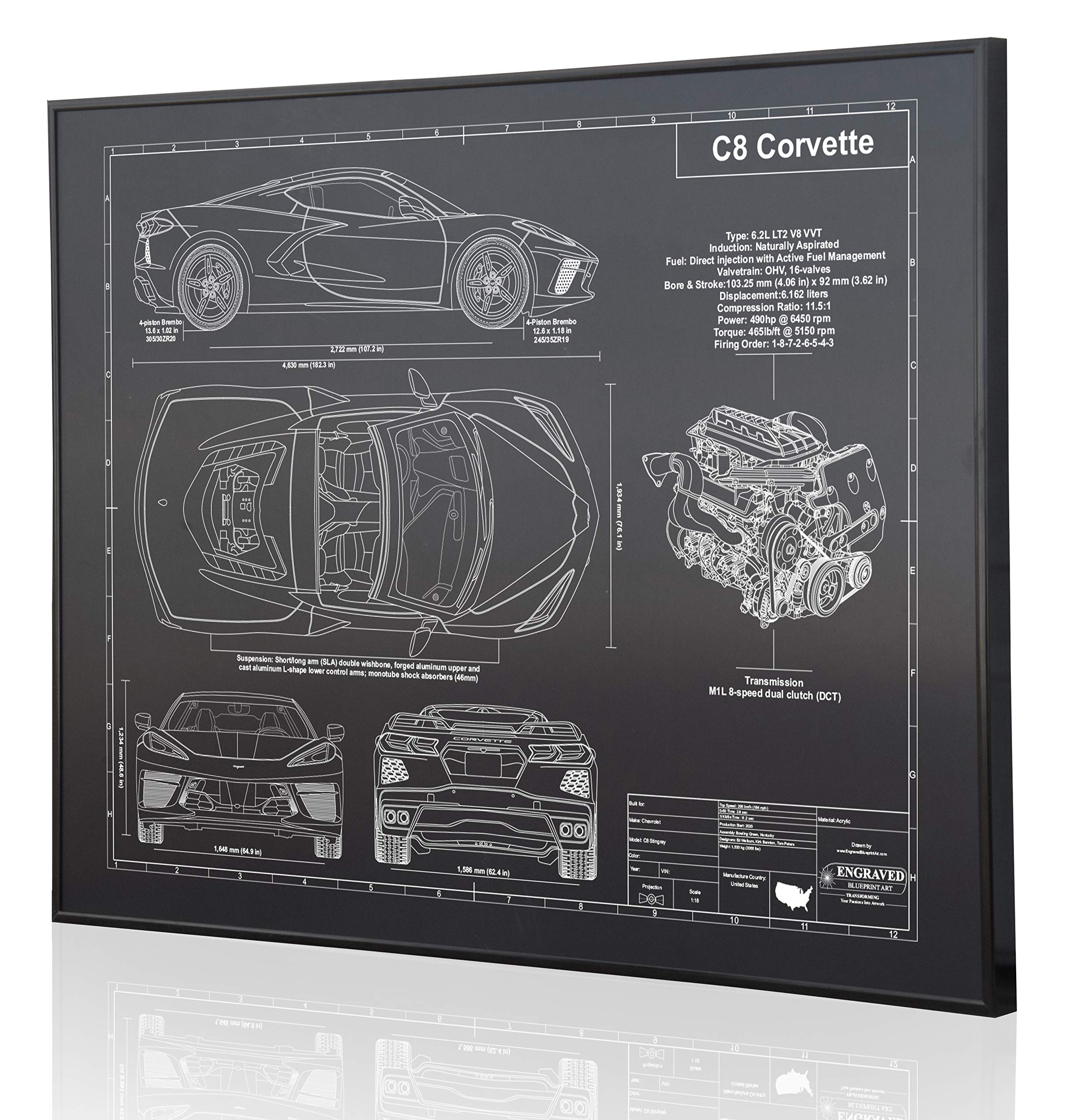 C8 Corvette Stingray Blueprint Artwork-Laser Marked & Personalized-The Perfect Gifts