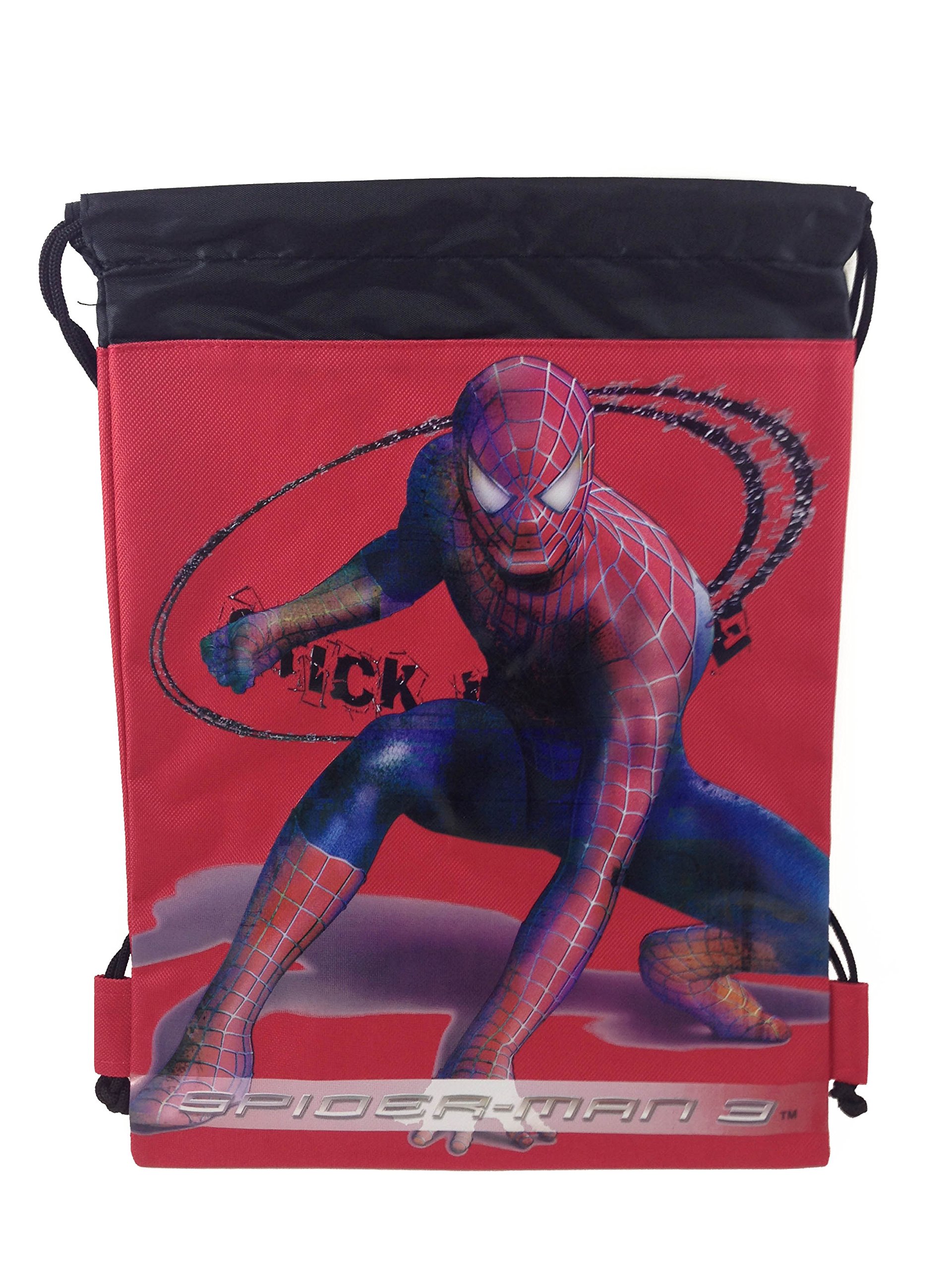 Marvels Spiderman 10" X 14" Drawstring Backpack Heavy Duty Nylon Tote Bag Color (Blue, Red, or Black)