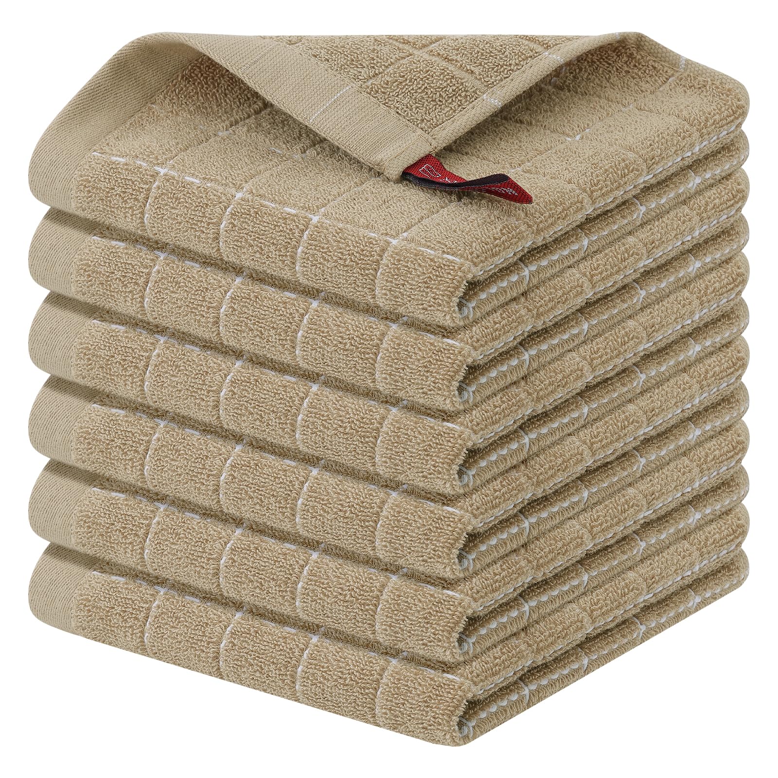 Homaxy 100% Cotton Terry Kitchen Dish Cloths, 6 Pack, Tan | Ultra Soft and Absorbent, Suitable for Drying and Washing Dishes