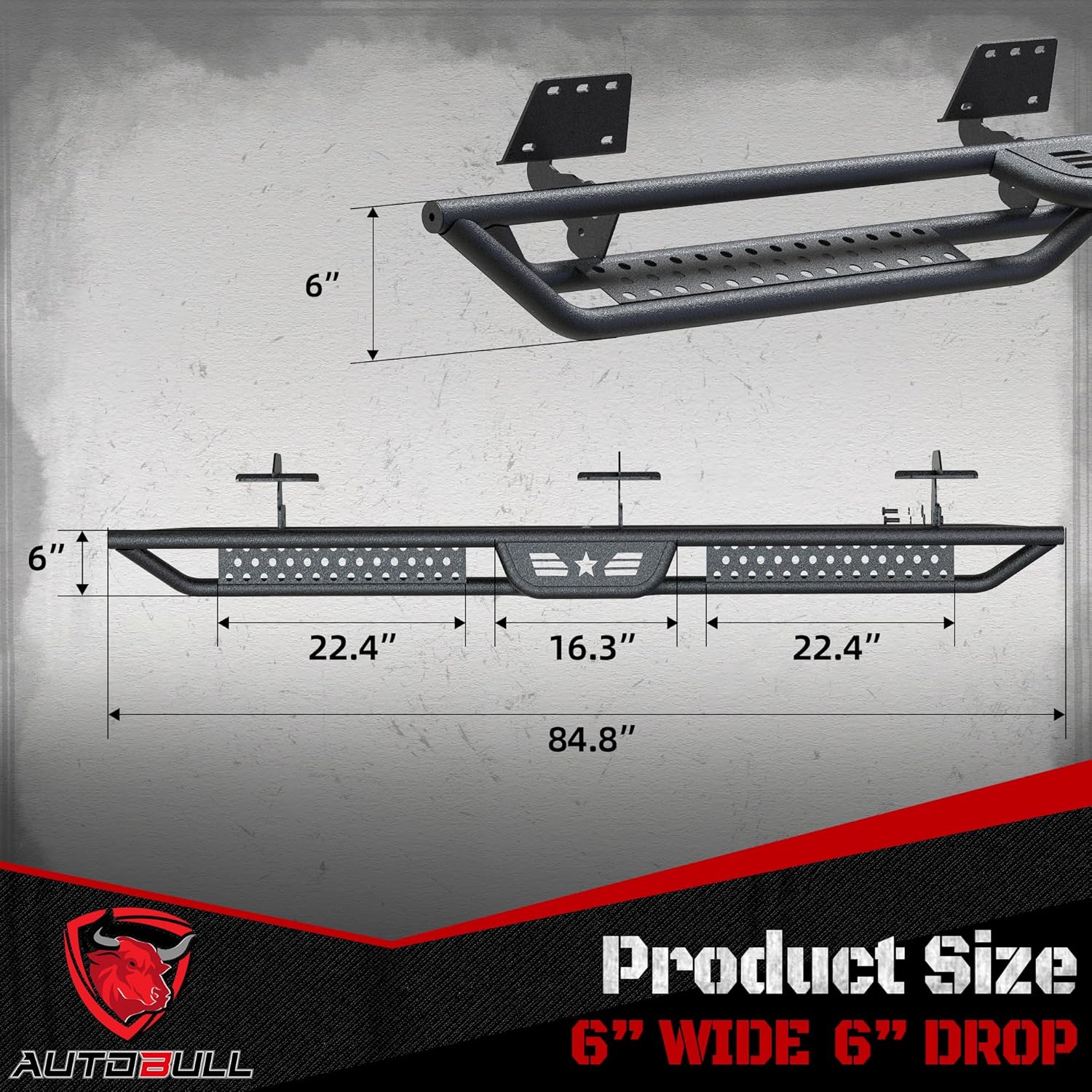 Running Boards Compatible with 2019-2026 Dodge Ram 1500 New Body Style Crew Cab 4 Full Size Doors, 6" 2-Stairs Side Step Rails Coated Black Carbon Steel Nerf Bars