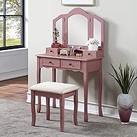 Vista 9 de Roundhill Furniture, Sanlo - Juego de tocador y banco de madera, blanco