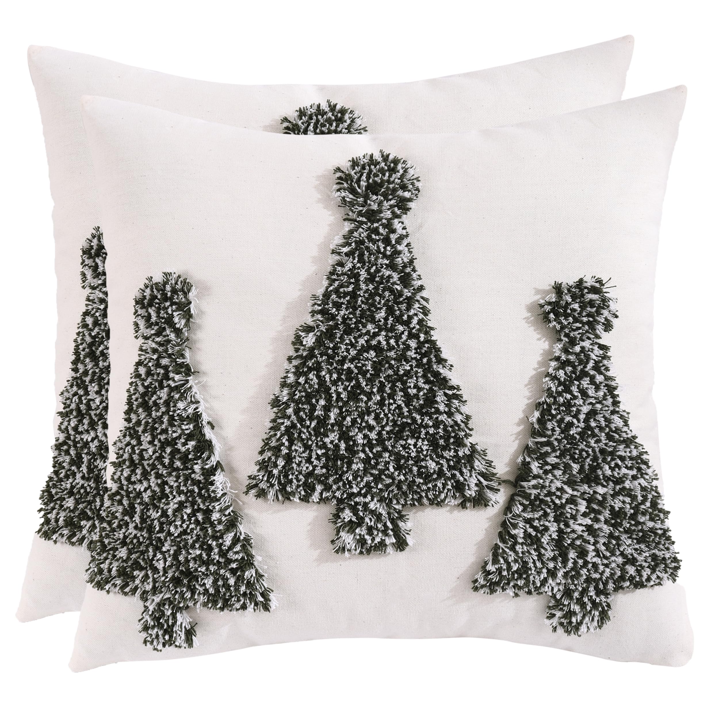 Tosleo Winter Pillow Covers Three Green Christmas Trees Set of 2 Throw Pillow Cover Cotton 20 x 20 Inch Party Decorations Winter Holiday Soft Cushion Case for Sofa Couch Bed Living Room