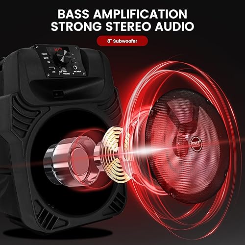 Miniatura 2 de Pyle Altavoz Bluetooth portátil de 8 pulgadas Altavoz PA de karaoke recargable de 500 W con luces LED de fiesta, entradas de micrófono, radio FM