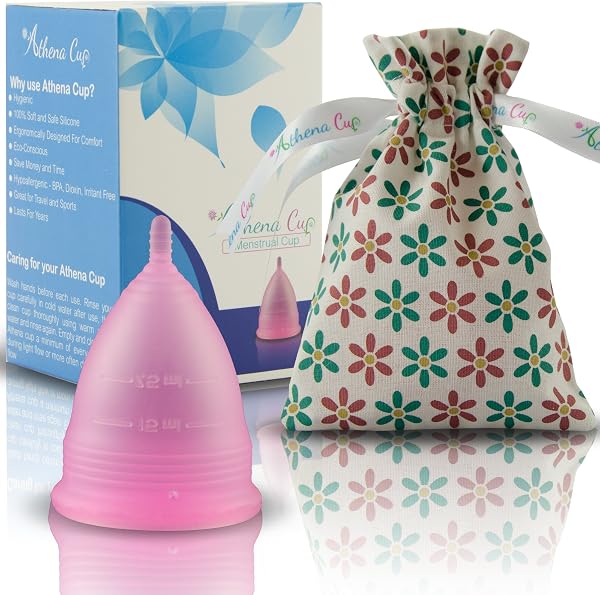 Coppetta Mestruale Athena Cup - Coppetta per Mestruazioni Ideale per Flusso Leggero e Regolare - Custodia Inclusa - Taglia 1, Blu Tinta Unita - Alternativa Naturale ad Assorbenti e Tamponi - 2