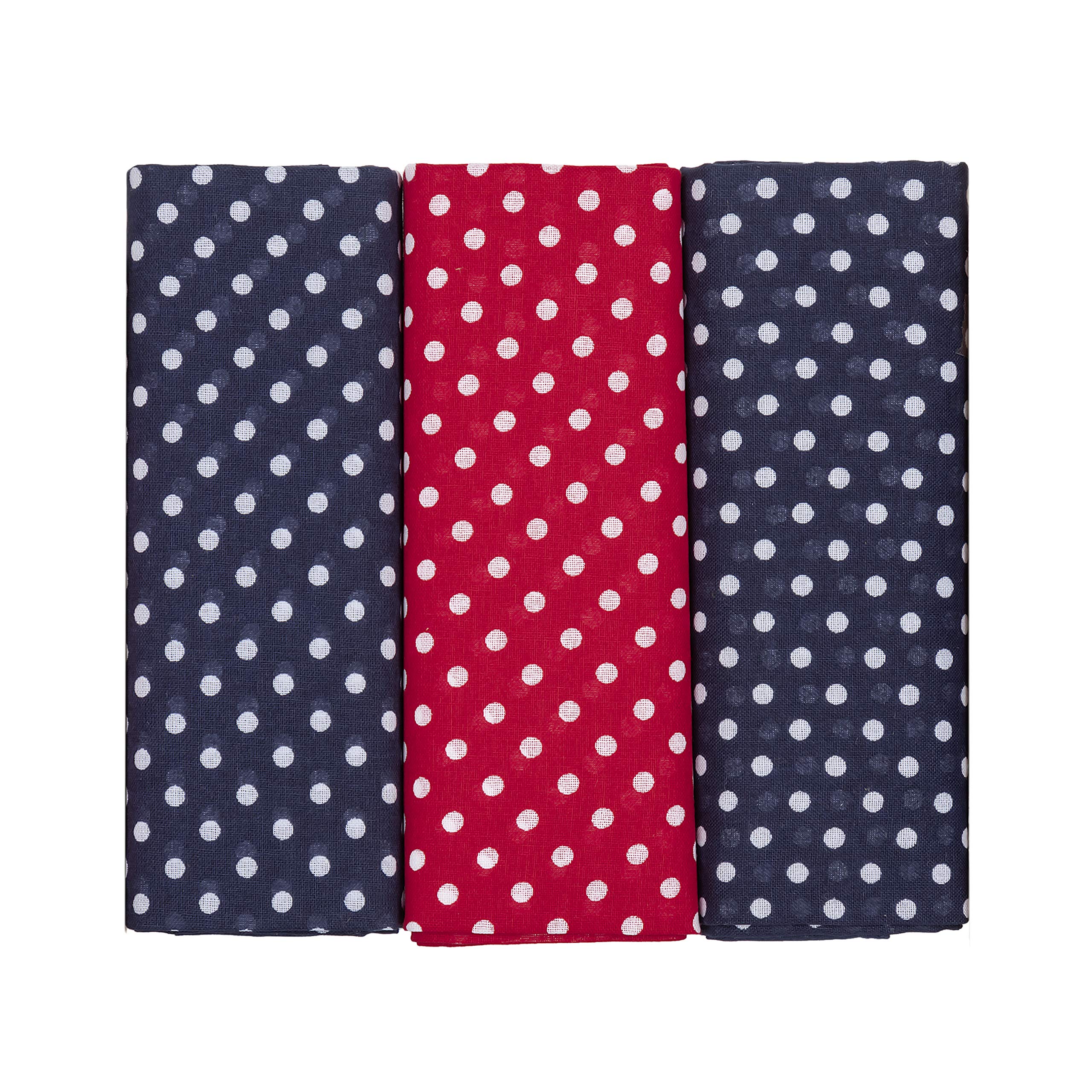 Mandittions Men's Blue Red Blue Box Of 3 Spotted Cotton Handkerchiefs Extra Large Size