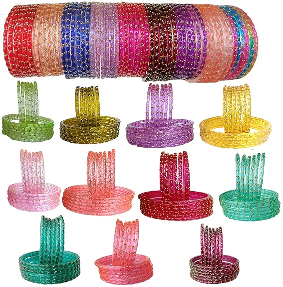 JPS Multicolour Plain and Glossy Finished Raindrop Glass Bangles Set for Women & Girls | Traditional Ethnic Chudi for Wedding, Party & Regular- Set of 12 Pieces | Diwali Special