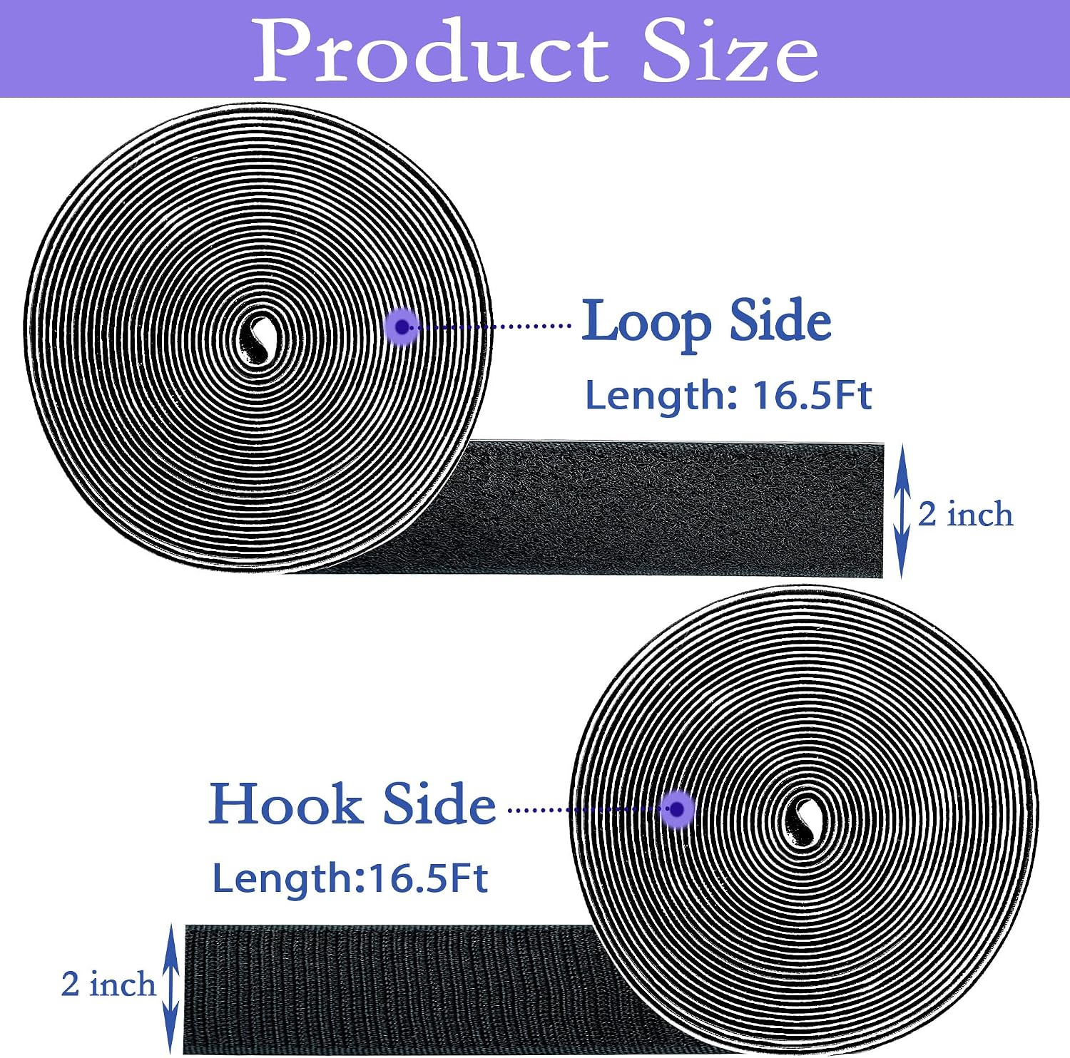 2 Inch x 16.5 Feet Adhesive Hook and Loop Tape,Nylon Heavy Duty Tape Fasteners,Black Double Sided Self Adhesive Interlocking Tape Can Be Used to Fix Screen Window Sofa Cushions Carpet image 2