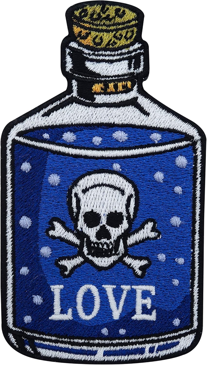 Finally Home | Parches Termoadhesivos de Planchado sin Costuras para Ropa| Parche Botella de veneno de amor |Aplique Codera Rodillera Bordado DIY