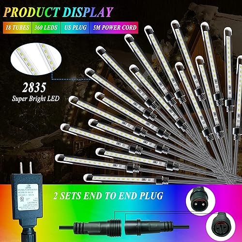 Miniatura 4 de aneeway Tira de luces de lluvia de meteoritos 360 LED, 4 pulgadas x 18 tubos de luces de Navidad para exteriores e interiores, con certificación UL,