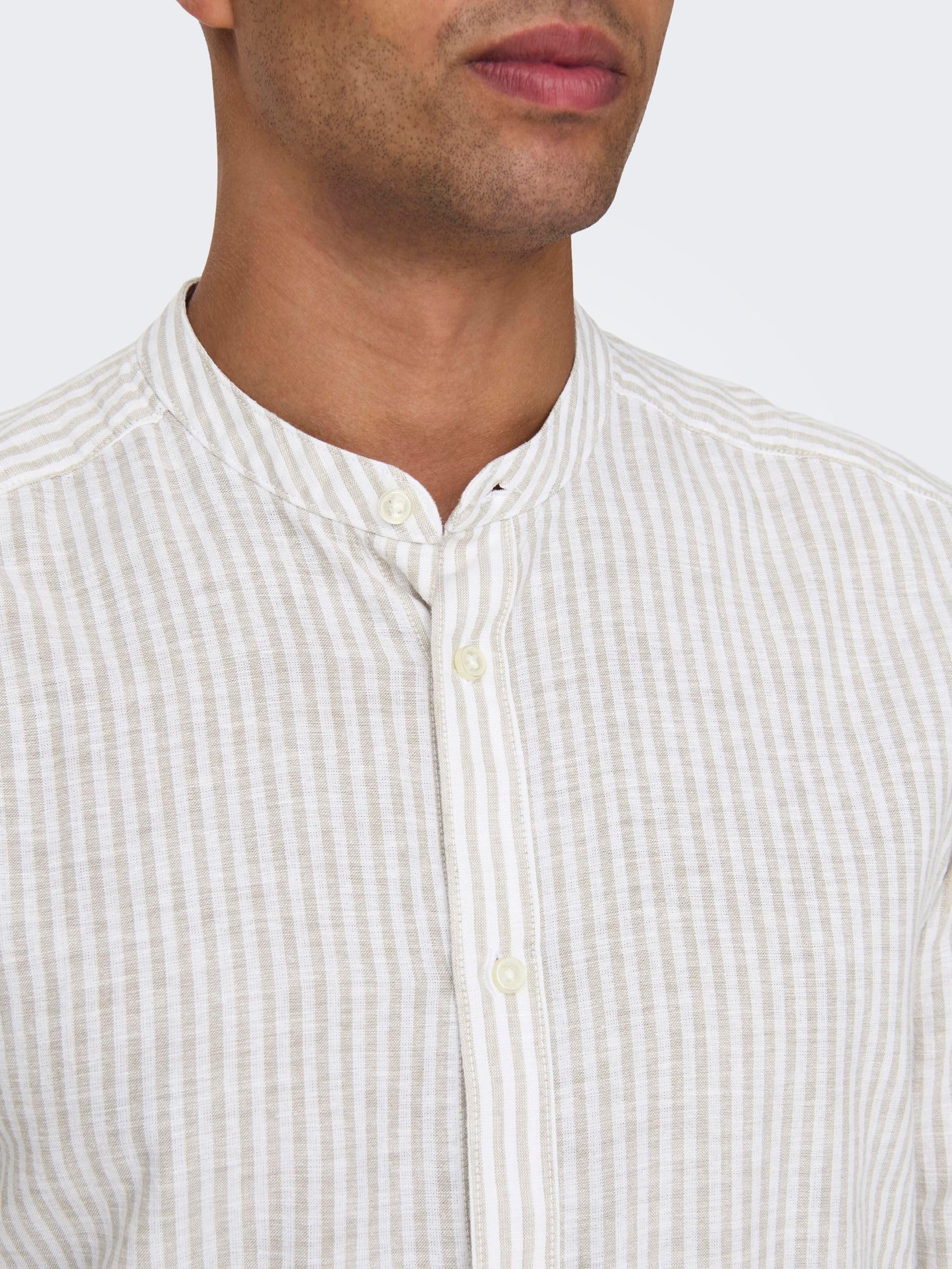Camicia in Lino a Maniche Lunghe a Righe Uomo ONLY&SONS Slim Fit Top