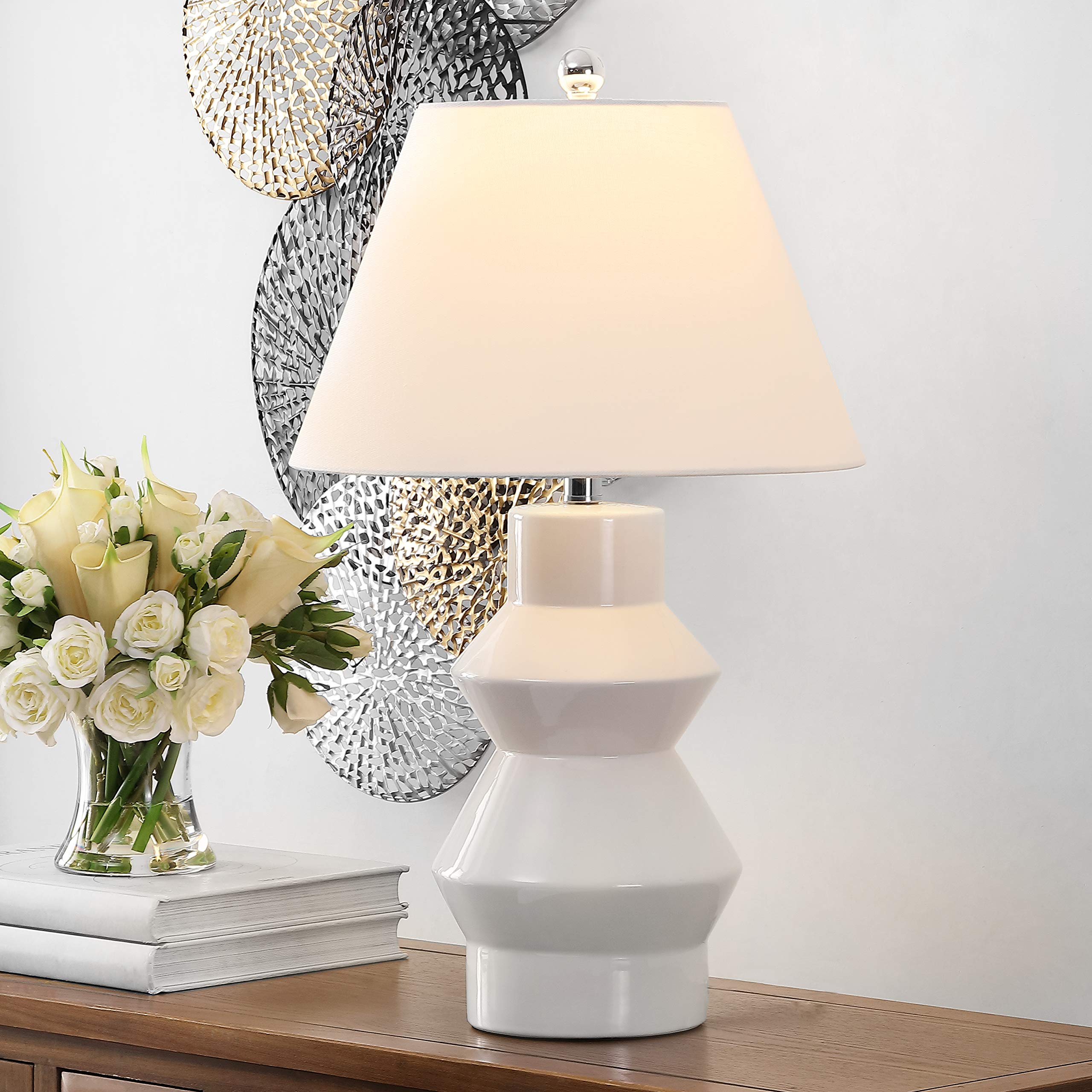 SAFAVIEH Lighting Collection Larcia Modern White/ Brass Gourd 26-inch Bedroom Living Room Home Office Desk Nightstand Table Lamp (LED Bulb Included)