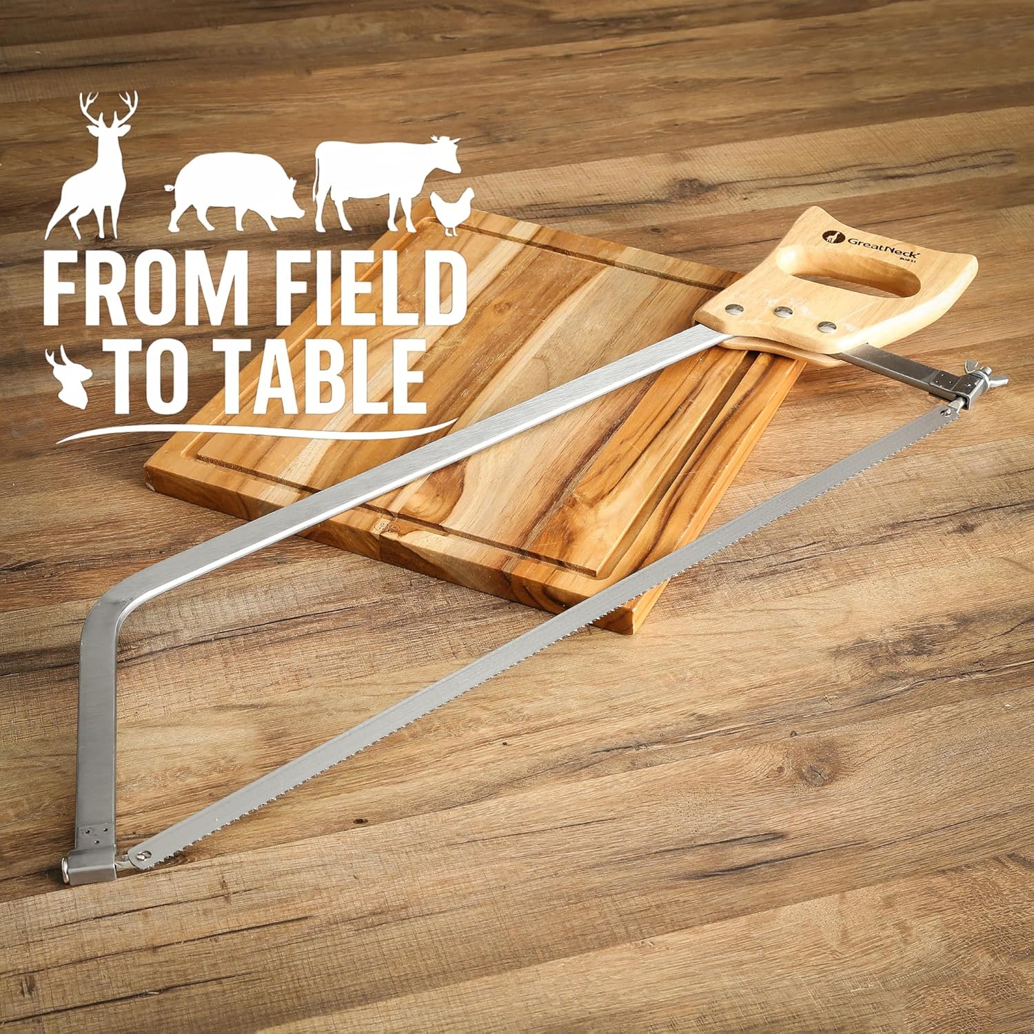 GreatNeck BUS22 Bone Saw 22 Inch, Game and Meat Saw, Solid Steel Frame, High Carbon Blade, Hardwood Handle, Meat Processing Equipment