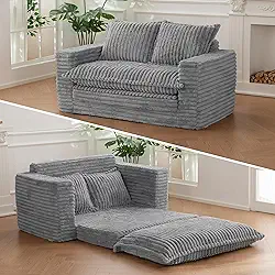 Loveseat Sofá-cama, sofá-cama conversível sofá-cama sofás futon para sala de estar, sofá 3 em 1 com almofada lavável e travesseiros, cinza escuro