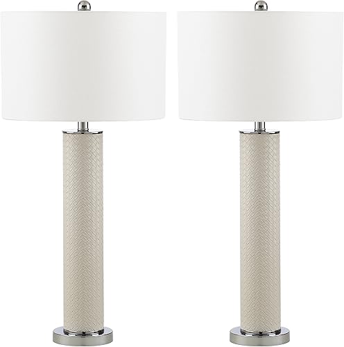 SAFAVIEH Lighting Collection Ollie - Juego de 2 lámparas de mesa modernas y contemporáneas de piel sintética de 32 pulgadas para dormitorio, sala de