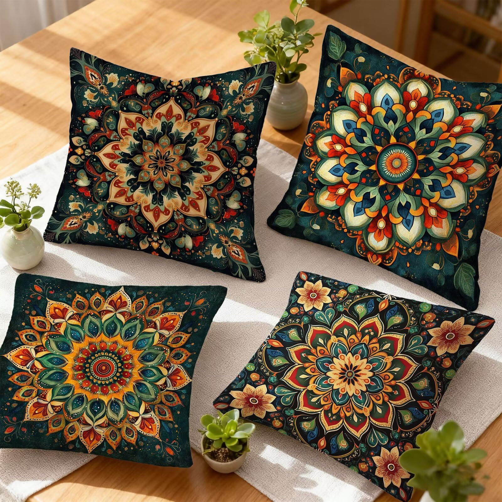 Verde Funda Cojin 60x60 Bohemia Funda Almohada 60x60 Cojines Sofa Súper Suave Fundas Cojines Decorativos Fundas Almohadas 4 Piezas Cervicales y Cuello, para Hogar Sofa Cama Salon Decoracion E - 619