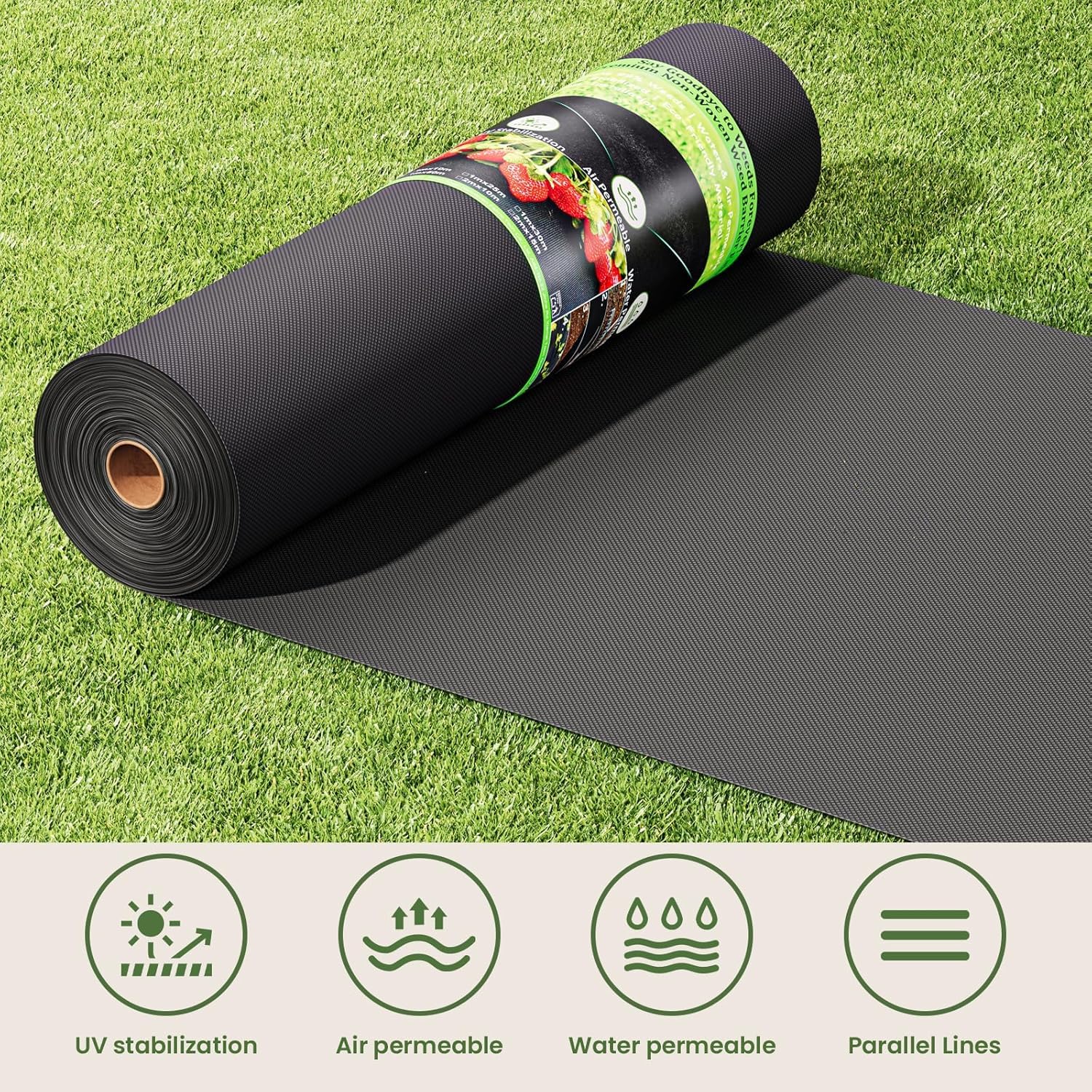 Dripex Malla Antihierbas 1x25M con 50 Clavijas de Jardín, 100g/m² Tela Geotextil para Control de Maleza, Malla contra Malas Hierbas, Resistente a la Rotura y Estabilizada contra UV